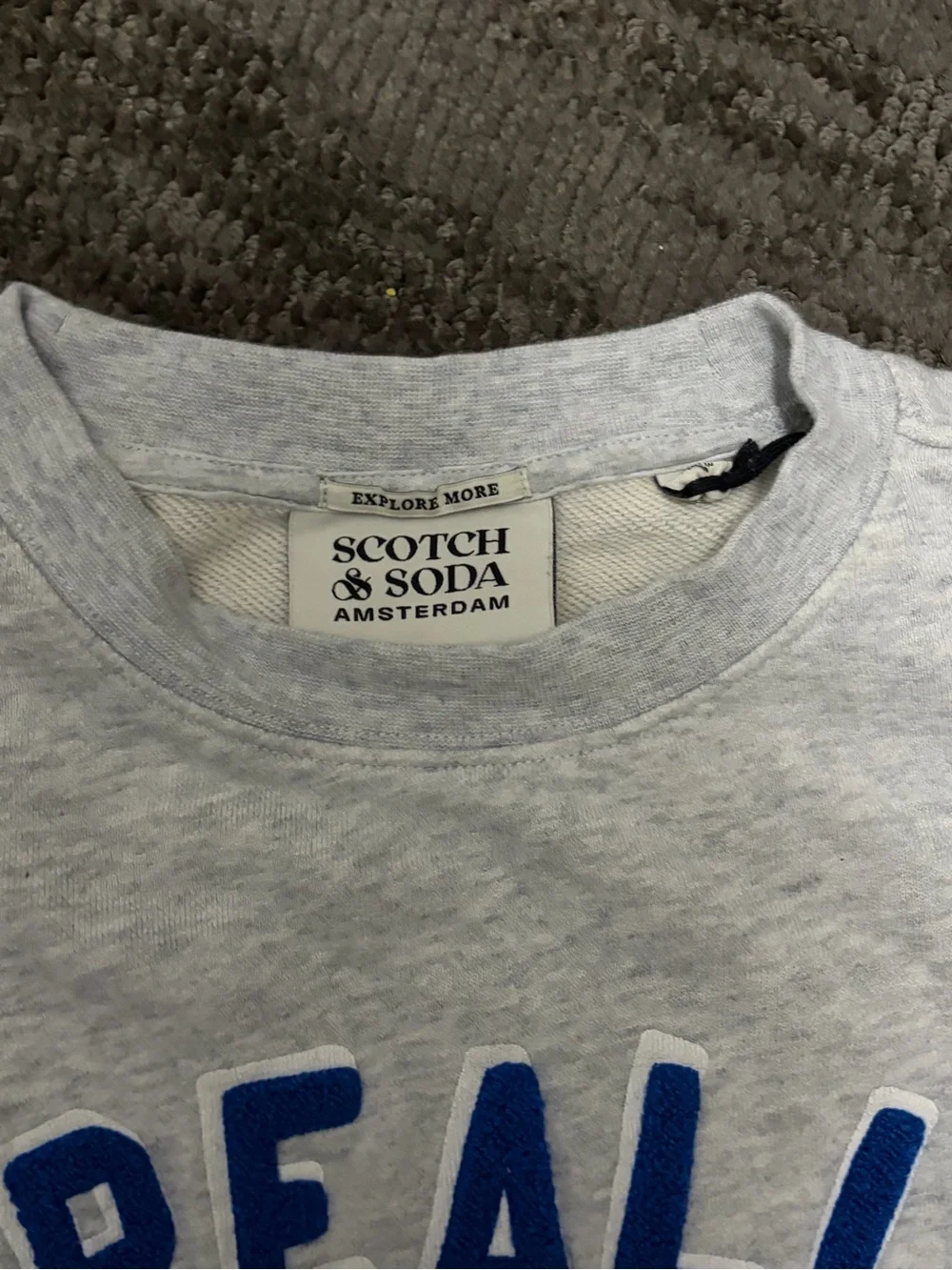 Scotch & Soda Light Grey Sweatshirt with Blue Lettering & Pink Flower